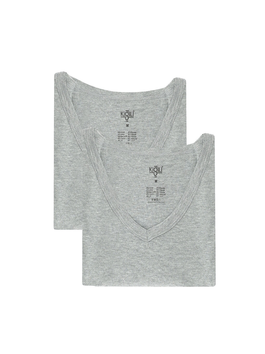 Gri 2'li V Yaka Pamuklu Atlet