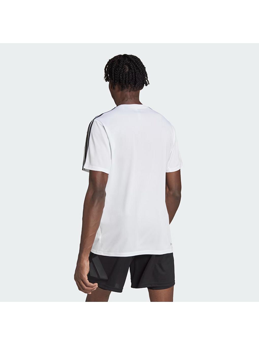 Beyaz Train Essentials Base 3 Stripes Erkek Yuvarlak Yaka Spor Tişört-4