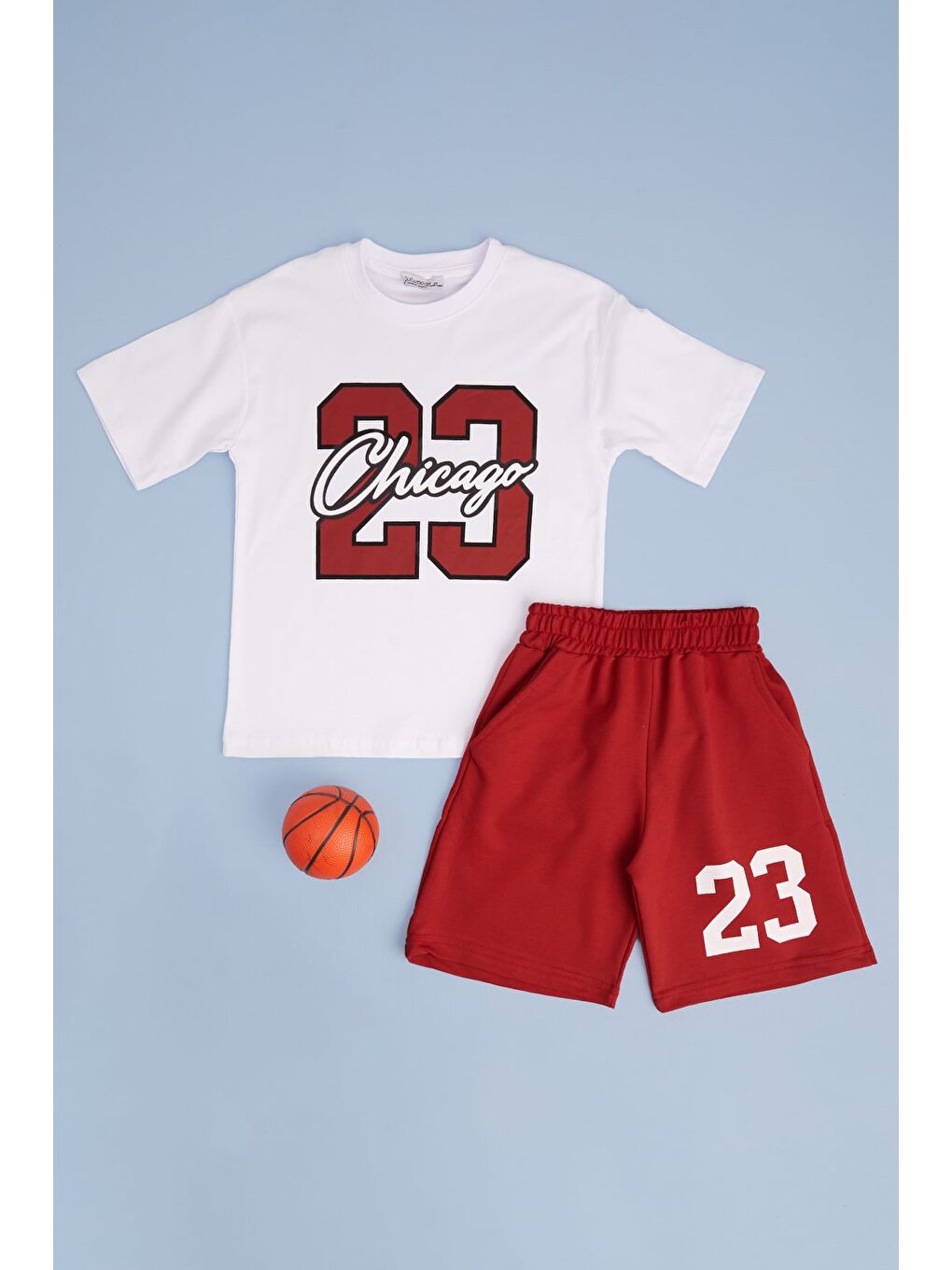 Kırmızı %100 Pamuk Sayı Ve Yazı Baskılı Erkek Çocuk Takım