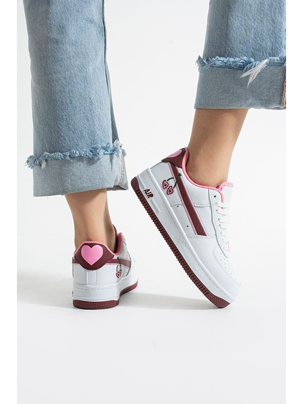Kiraz Detaylı Pembe Beyaz Sneaker – Kadın Spor Ayakkabı-5