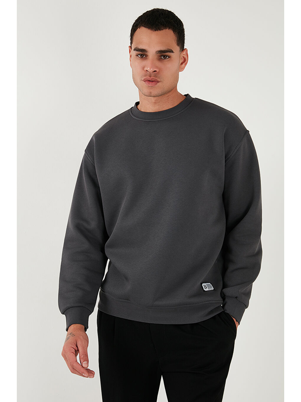 Antrasit Regular Fit Bisiklet Yaka Şardonlu 2'li Paket Sweat 5905255S2-1