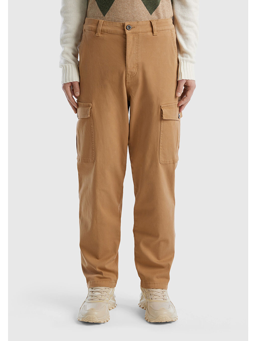 Kahverengi Erkek Taba Straight Fit Düşük Bel Kargo Pantolon