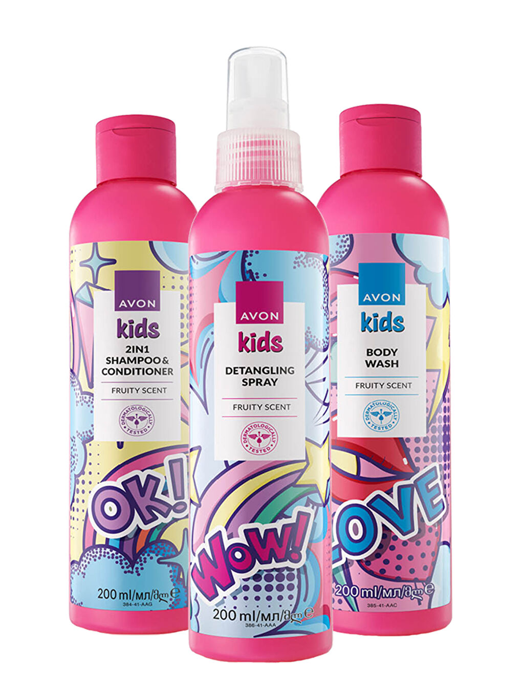 AVON Kids Meyve Kokulu Saç Kremi Şampuan Vücut Şampuanı ve Saç Açıcı Sprey Paketi