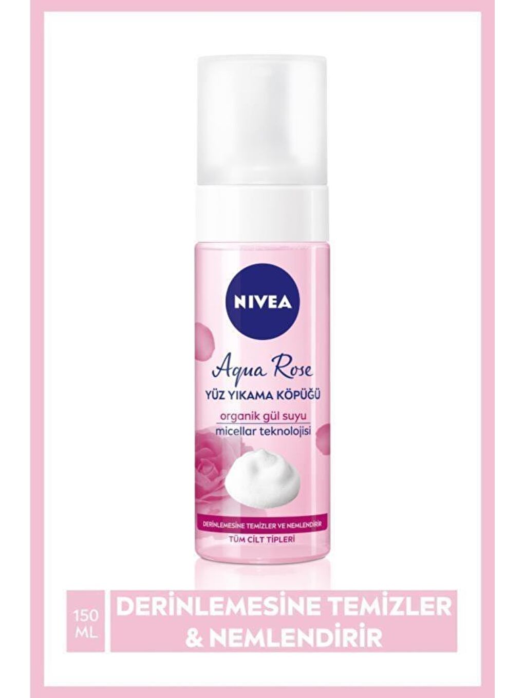 NIVEA Aqua Rose Organik Gül Suyu Içeren Yüz Yıkama Köpüğü 150 ml, Yüz Temizleyici