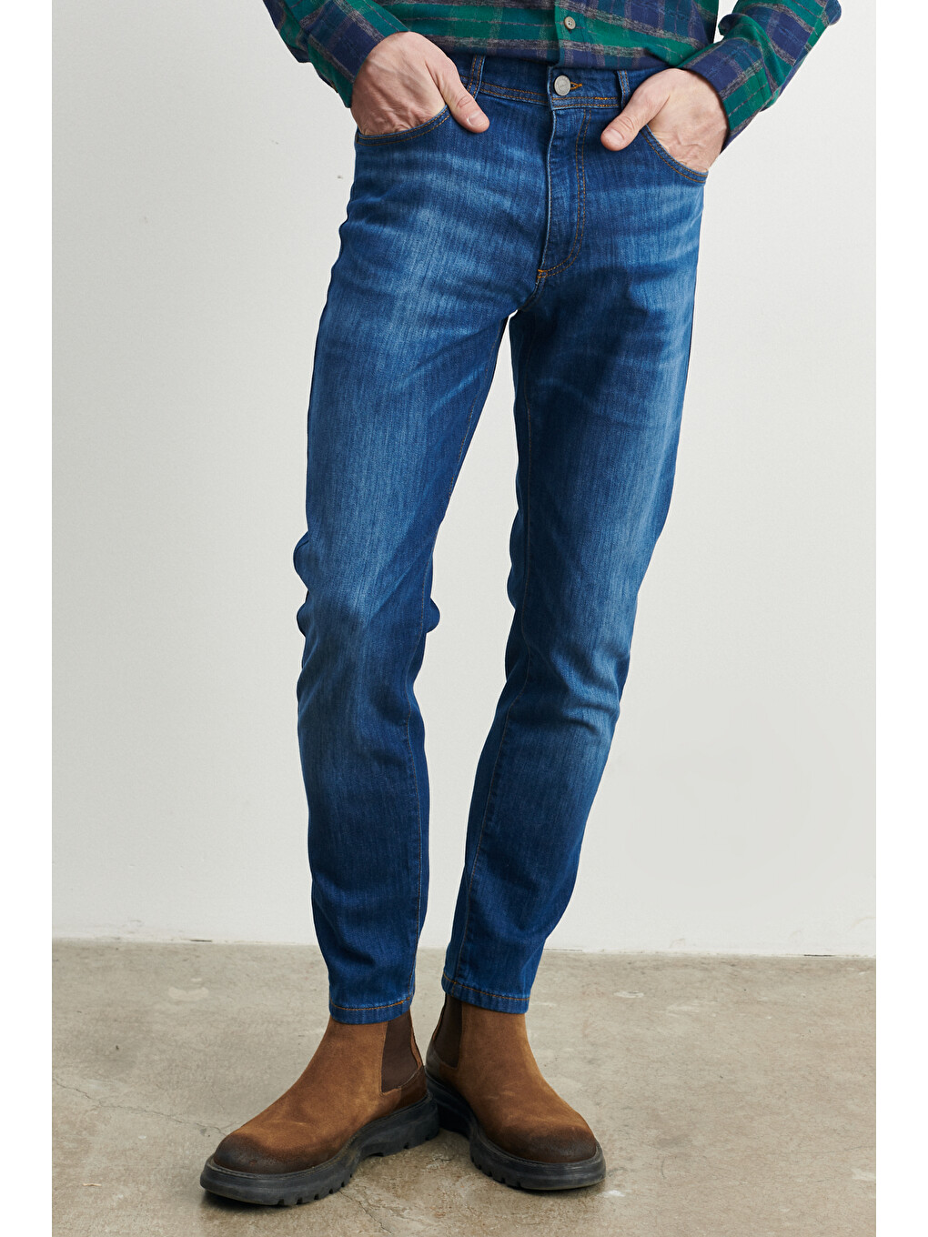 Erkek Lacivert Trend Slim Fit Dar Kesim 5 Cep Denim Jean Pantolon
