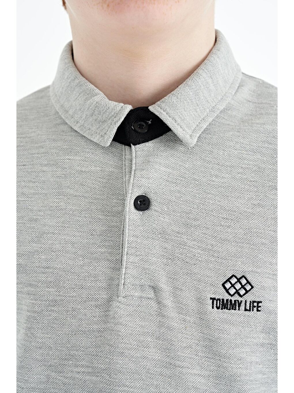 TOMMYLIFE Gri Melanj Kol Baskı Detaylı Standart Kalıp Polo Yaka Erkek Çocuk T-Shirt - 11093 - 1