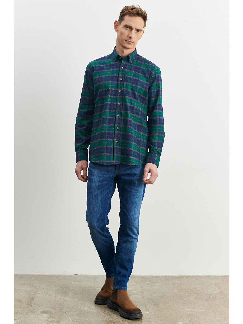 Erkek Lacivert Trend Slim Fit Dar Kesim 5 Cep Denim Jean Pantolon-1