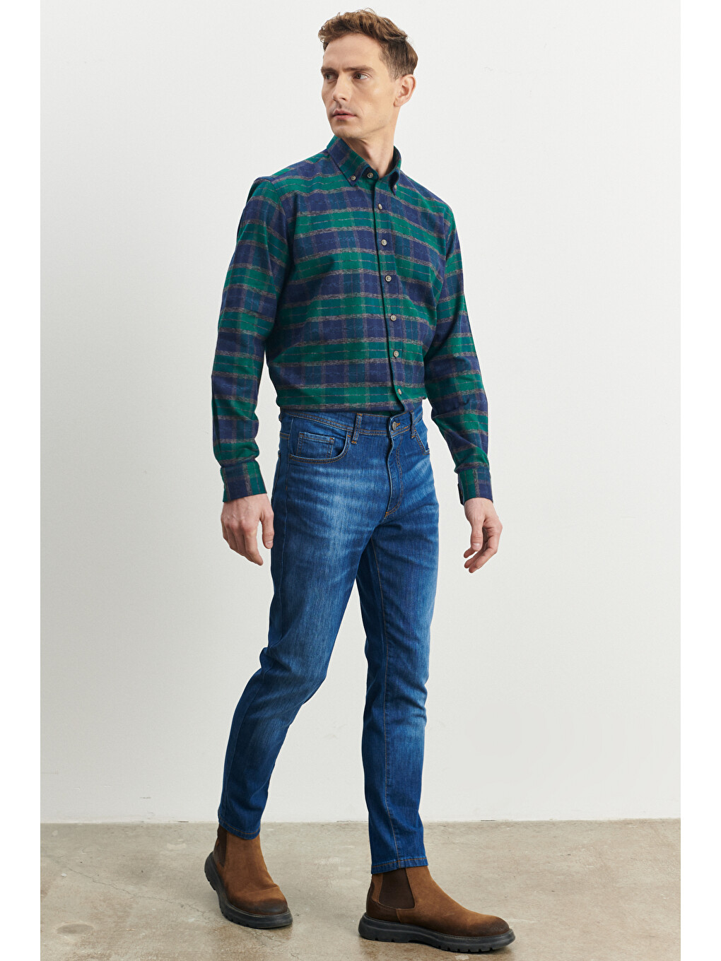 Erkek Lacivert Trend Slim Fit Dar Kesim 5 Cep Denim Jean Pantolon-2