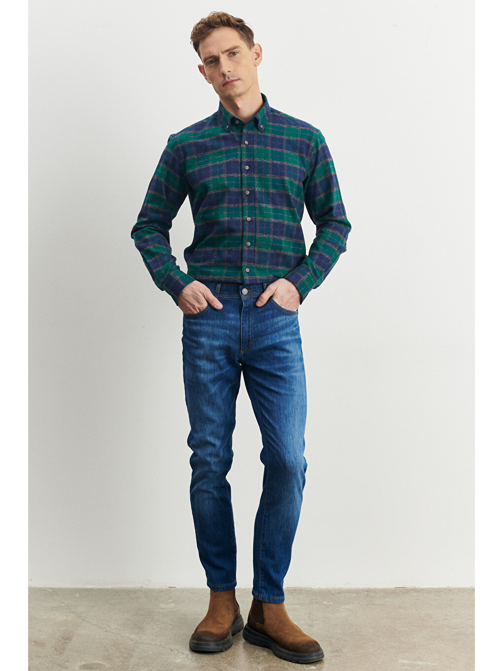 Erkek Lacivert Trend Slim Fit Dar Kesim 5 Cep Denim Jean Pantolon-3