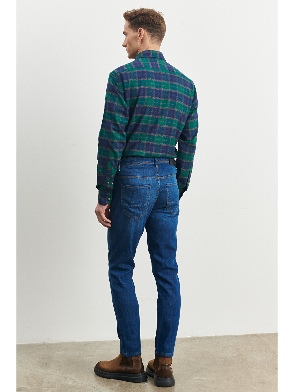 Erkek Lacivert Trend Slim Fit Dar Kesim 5 Cep Denim Jean Pantolon-4
