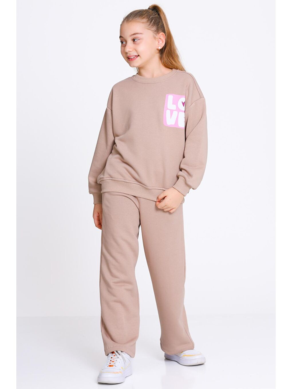 Kahverengi Kız Çocuk Kahve Love Baskı 5-9 Yaş Takım - 23303-1-1