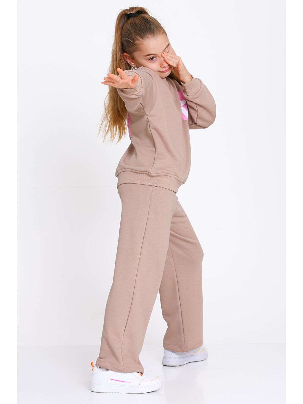 Kahverengi Kız Çocuk Kahve Love Baskı 5-9 Yaş Takım - 23303-1-2