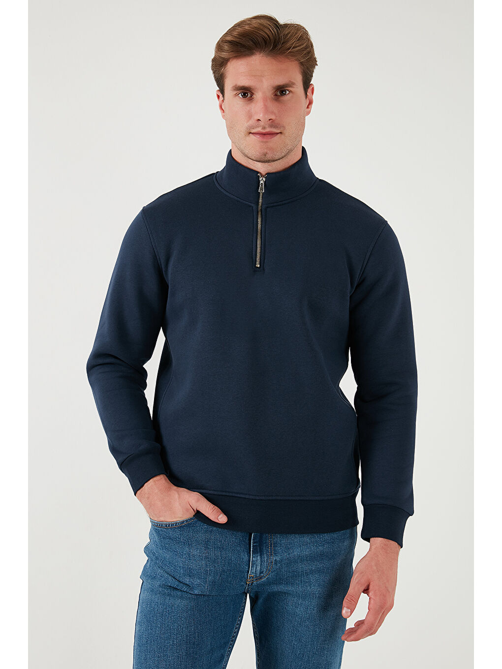 Lacivert Pamuklu Regular Fit Dik Yaka 2'li Paket Sweat 59052592S2-2