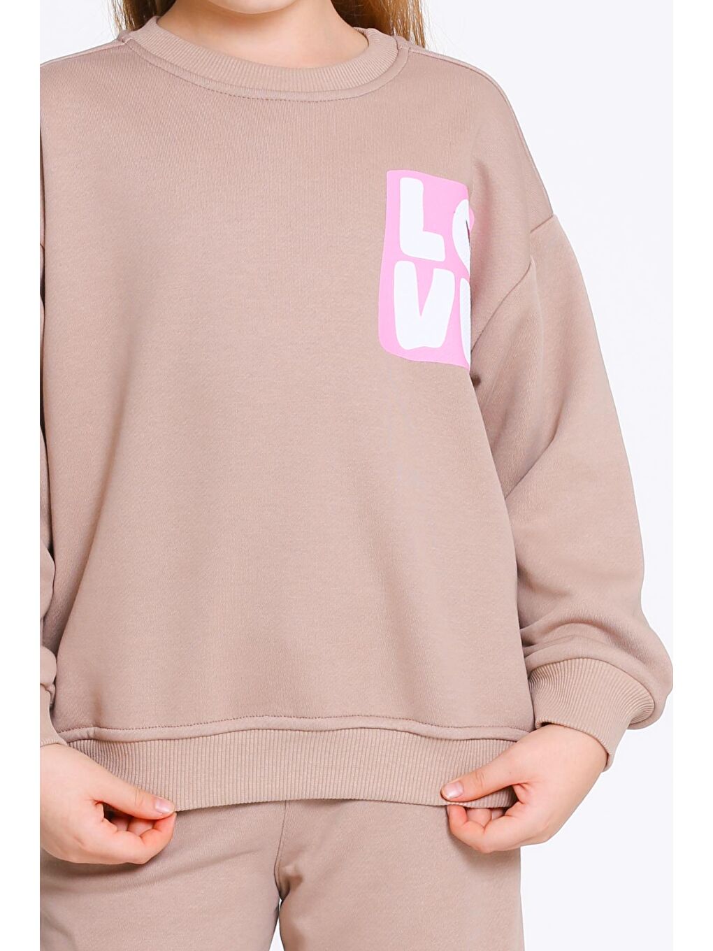 Kahverengi Kız Çocuk Kahve Love Baskı 5-9 Yaş Takım - 23303-1-3