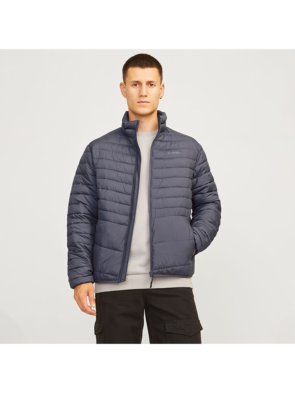 Jack & Jones Gri State Packable Puffer Colar Erkek Siyah Dik Yaka Mont