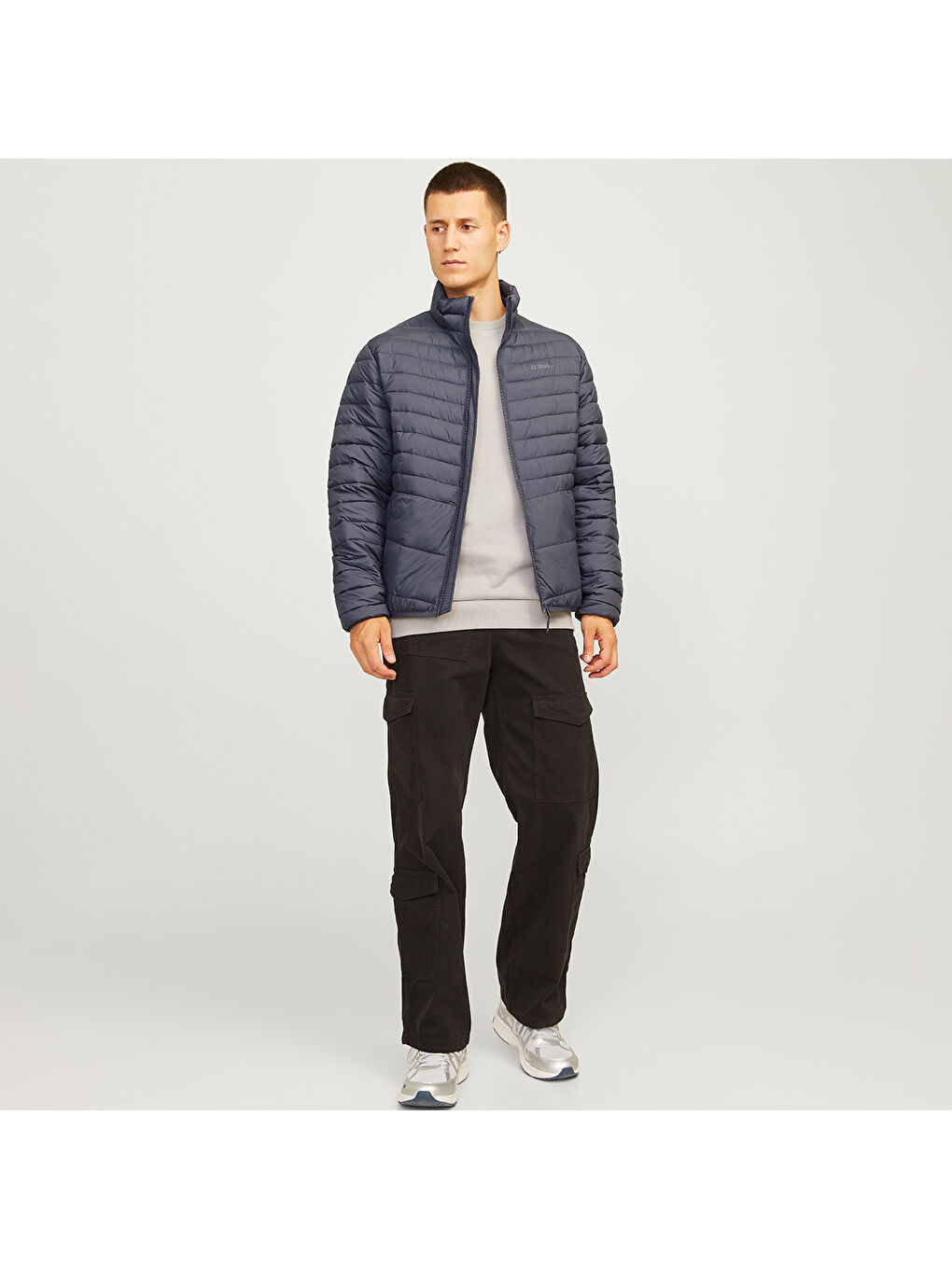 Jack & Jones Gri State Packable Puffer Colar Erkek Siyah Dik Yaka Mont - 1