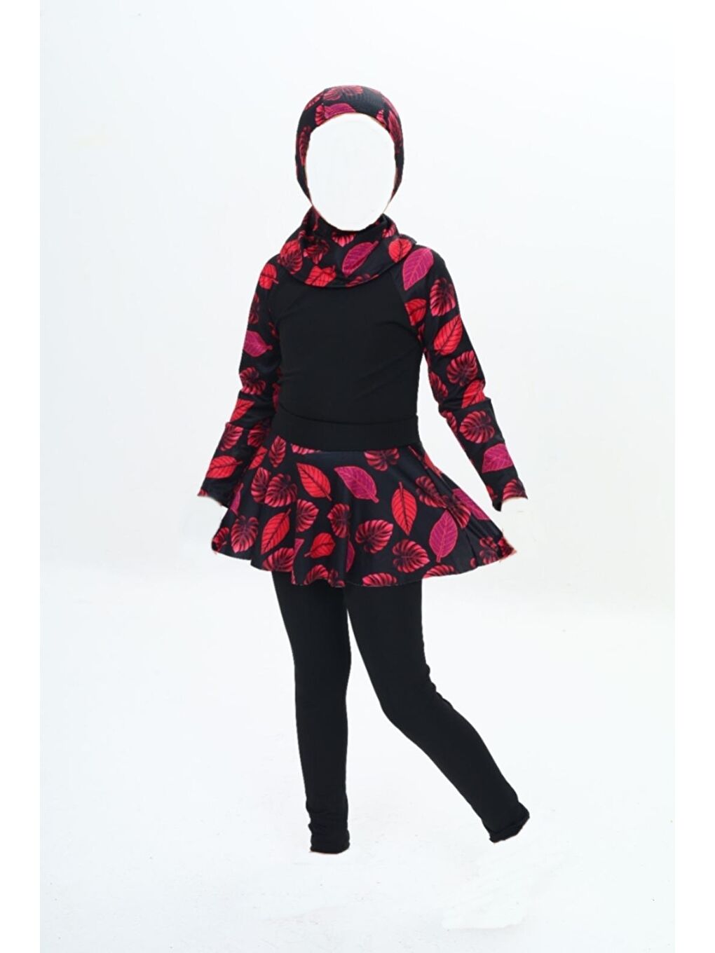 Siyah Kız Çocuk Uzun Kollu Ve Altlı 3 Parça Mayo Takımı 8-16 Yaş 12233