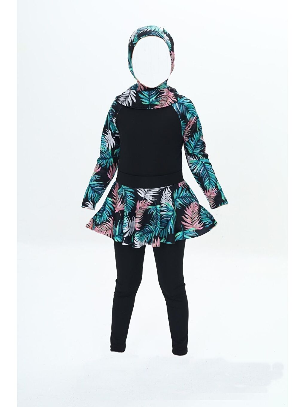 Turkuaz Kız Çocuk Uzun Kollu Ve Altlı 3 Parça Mayo Takımı 8-16 Yaş 12233