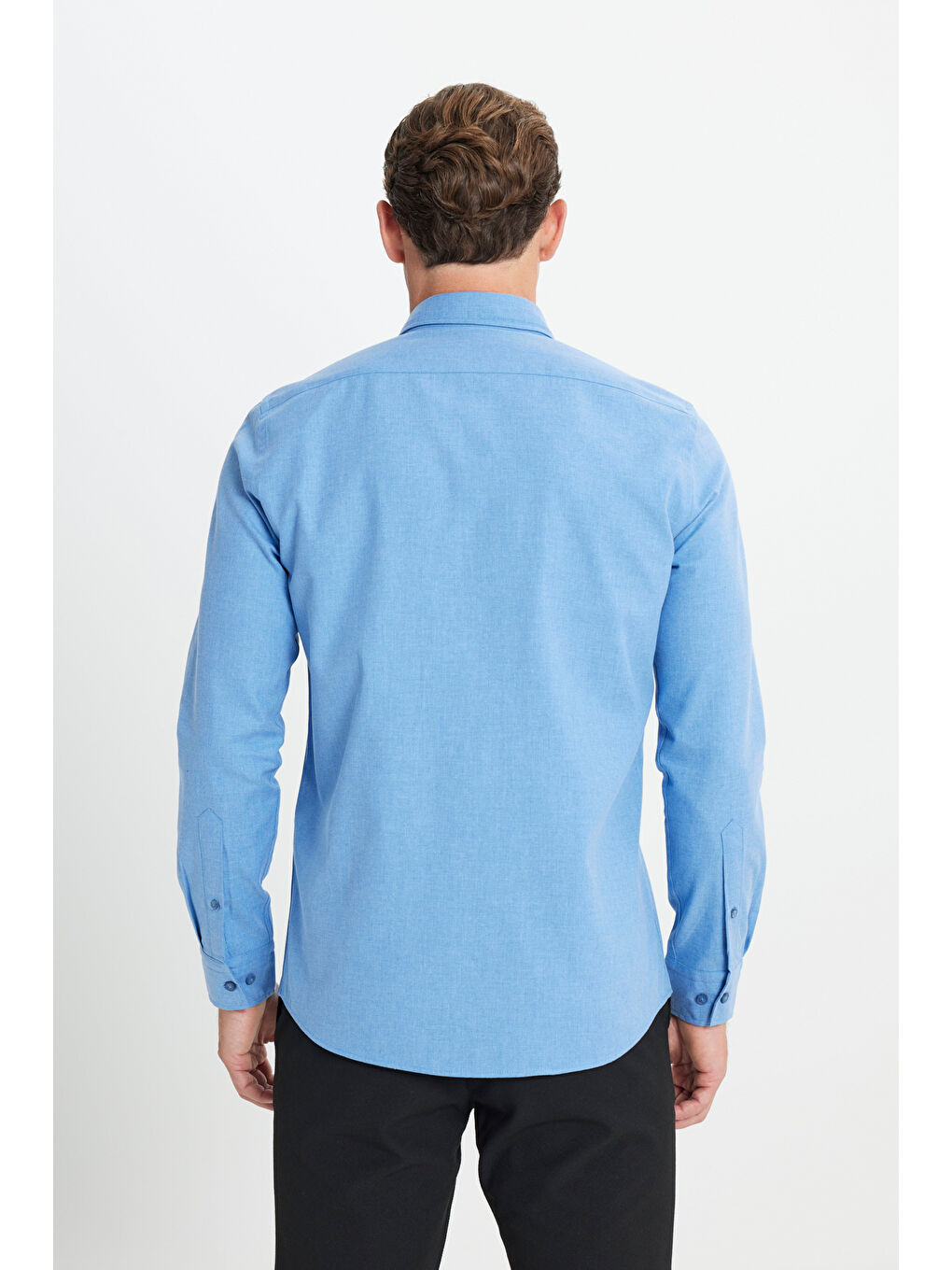 Erkek Mavi Slim Fit Dar Kesim Düğmeli Yaka Flanel Oduncu Kışlık Gömlek-5