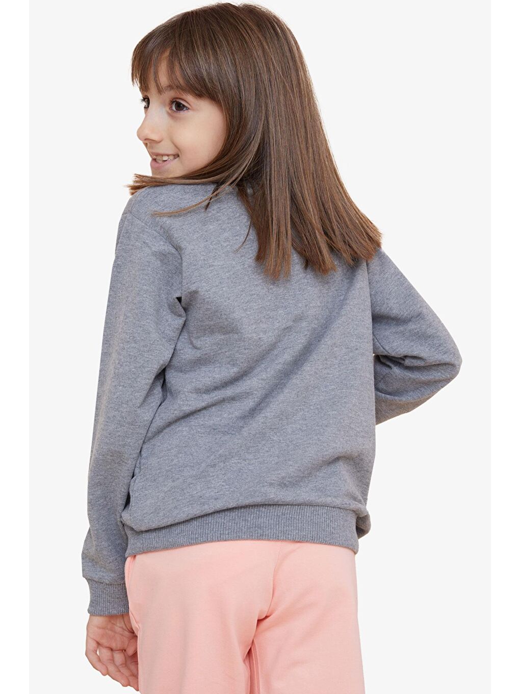 Kız Çocuk Sweatshirt Pullu Yazı Baskılı Koyu Gri Melanj (8 Yaş)-2