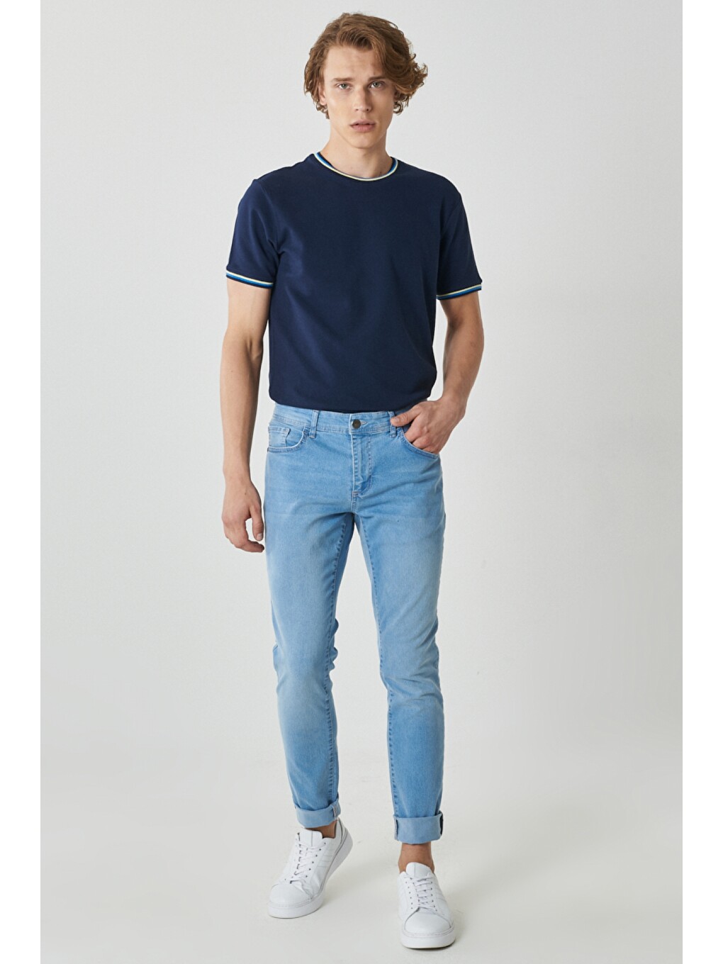 Erkek Buz Mavisi Magic Slim Fit Dar Kesim Esnek Denim Jean Pantolon-1