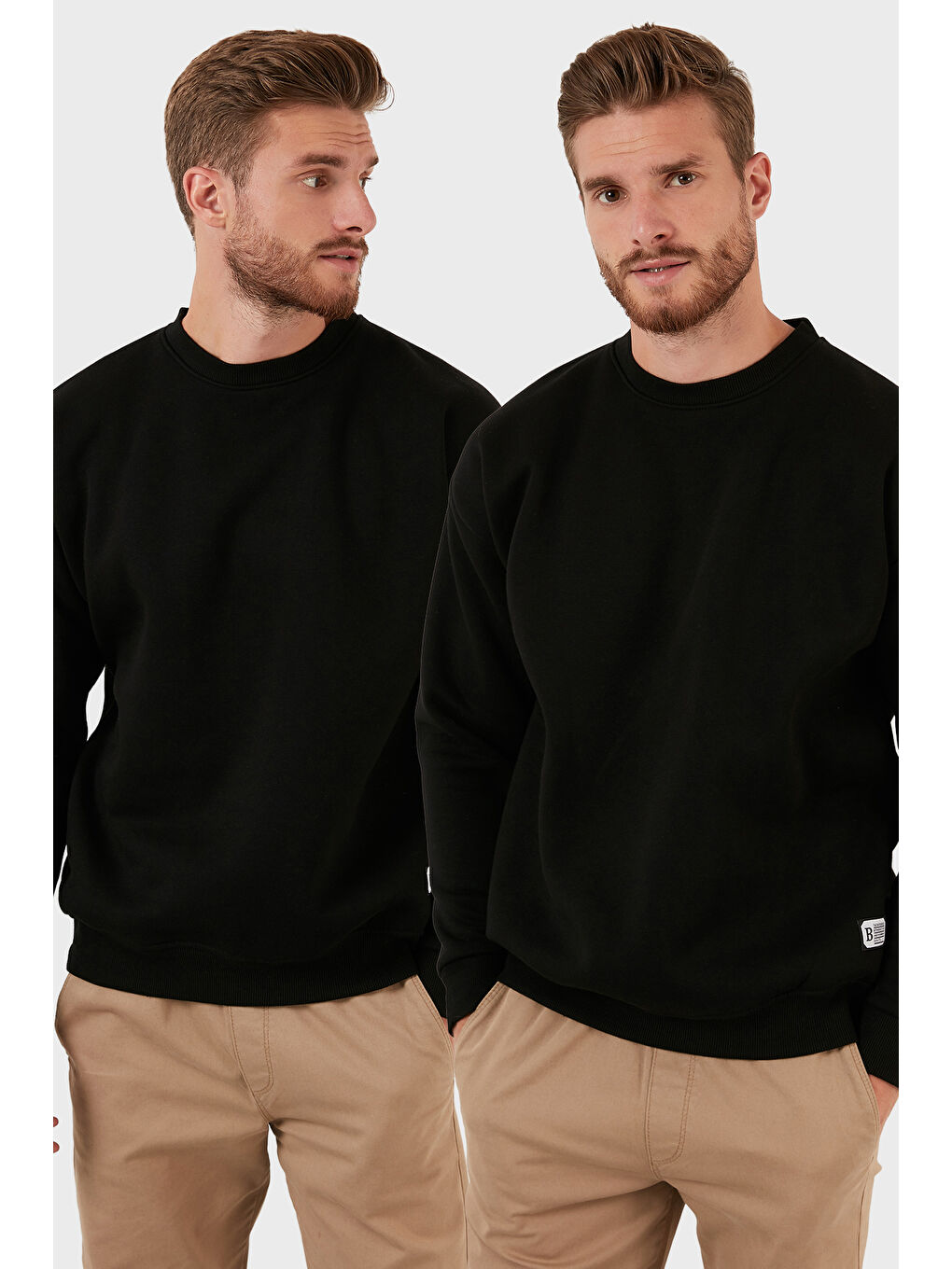 Siyah Regular Fit Bisiklet Yaka Şardonlu 2'li Paket Sweat 5905255S2