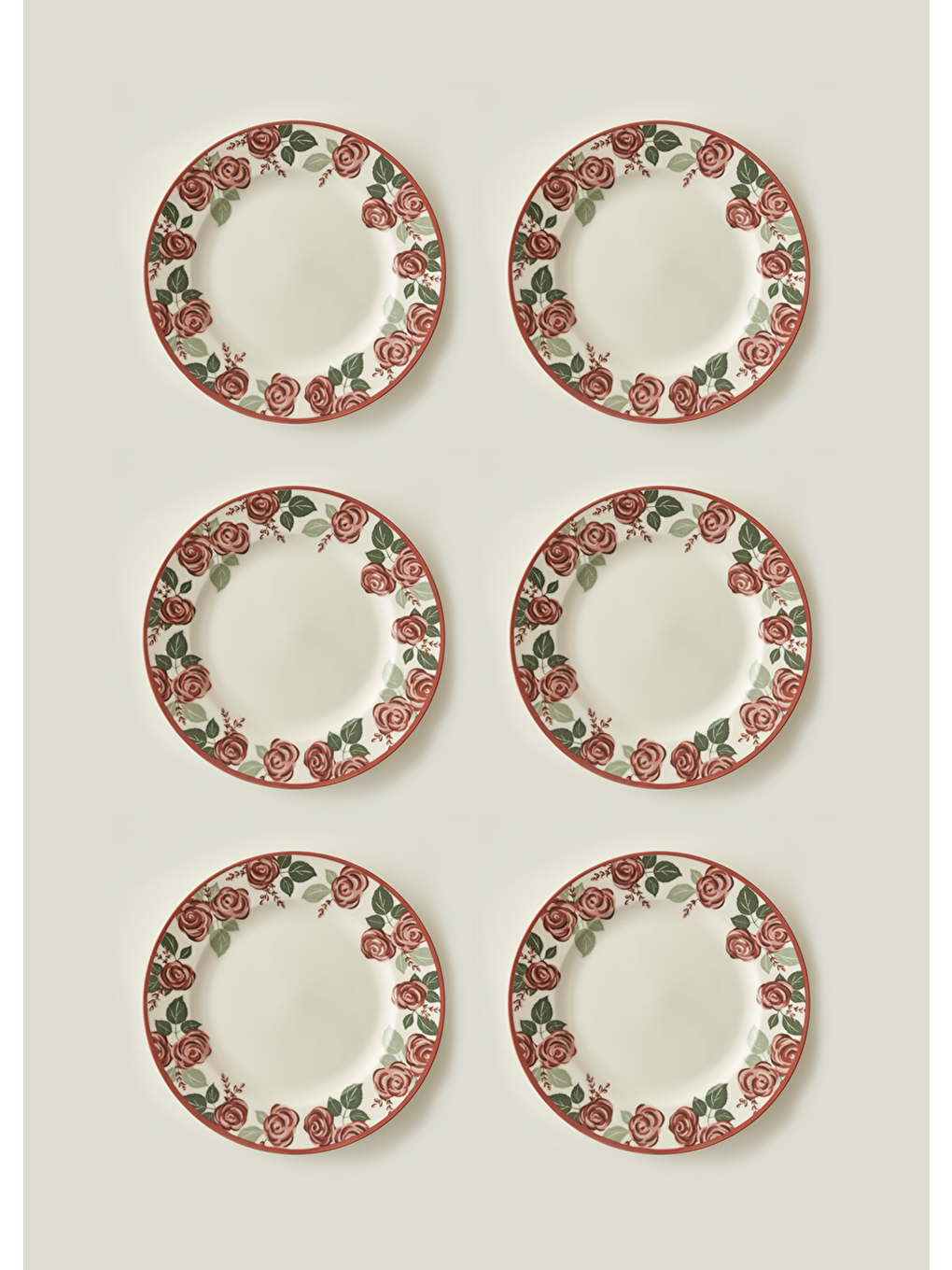 Karışık Rose Porselen 6'lı Bordürlü Servis Tabağı (27 cm)