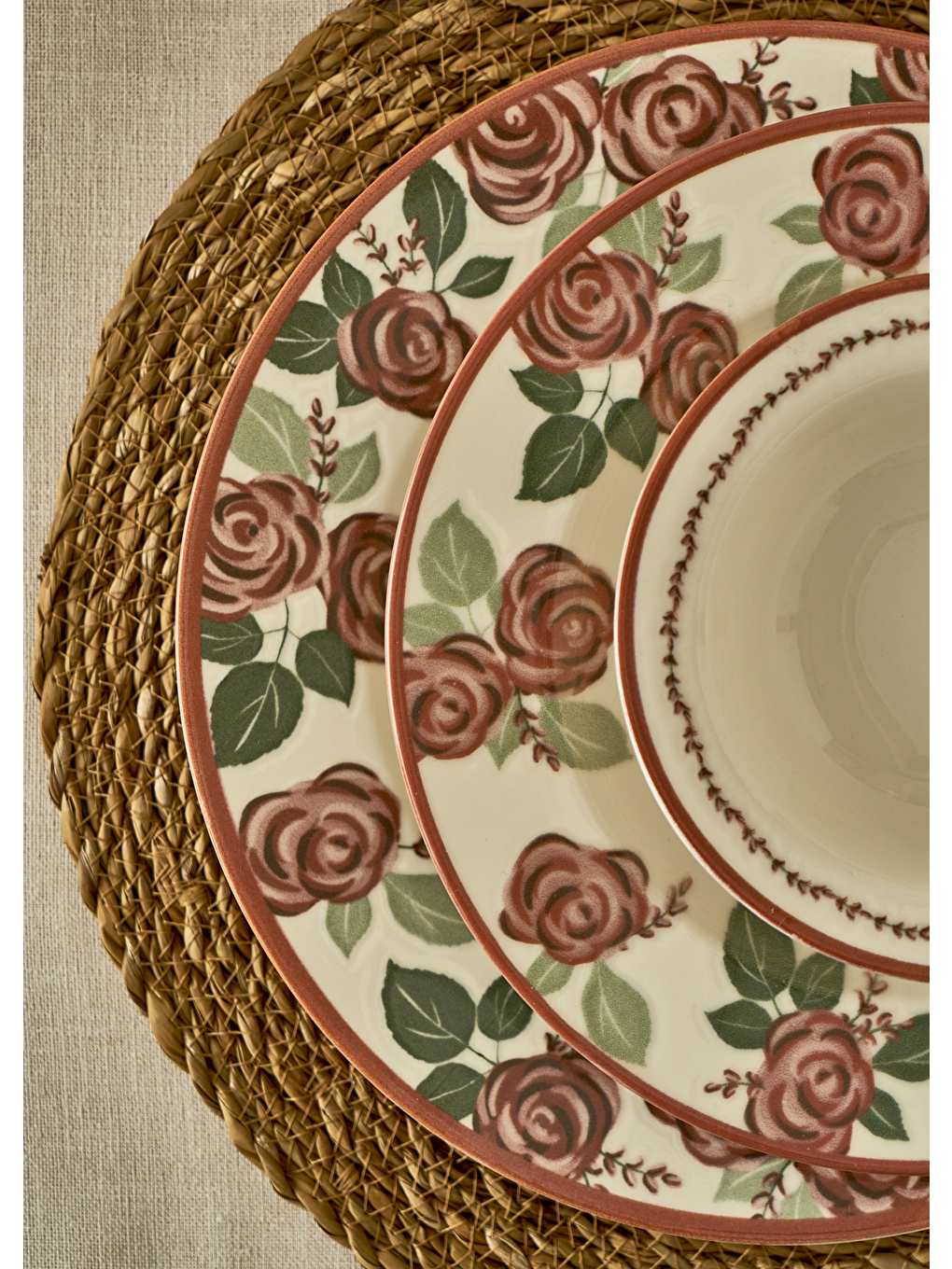 Karışık Rose Porselen 6'lı Bordürlü Servis Tabağı (27 cm)-2