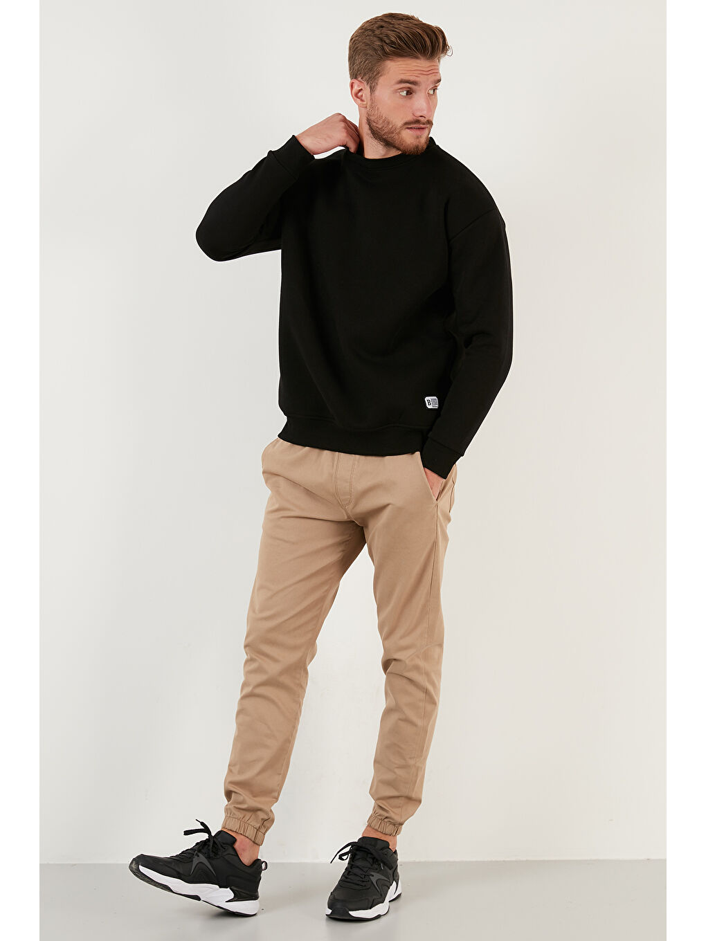 Siyah Regular Fit Bisiklet Yaka Şardonlu 2'li Paket Sweat 5905255S2-3