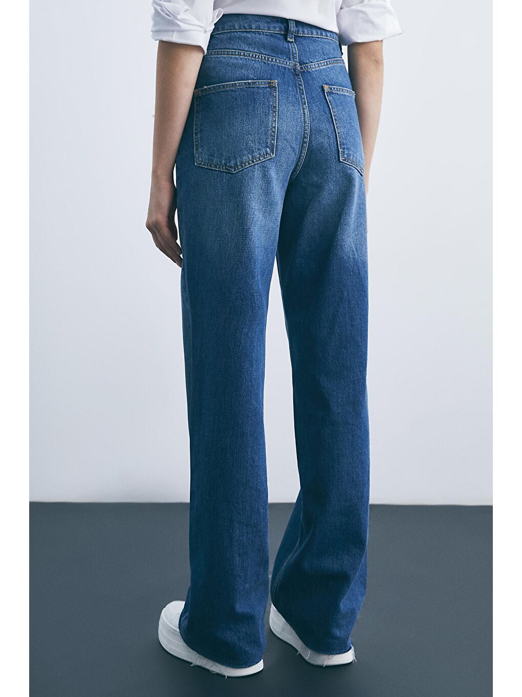 Koyu Mavi Yüksek Bel Wide Leg Denim Pantolon-4