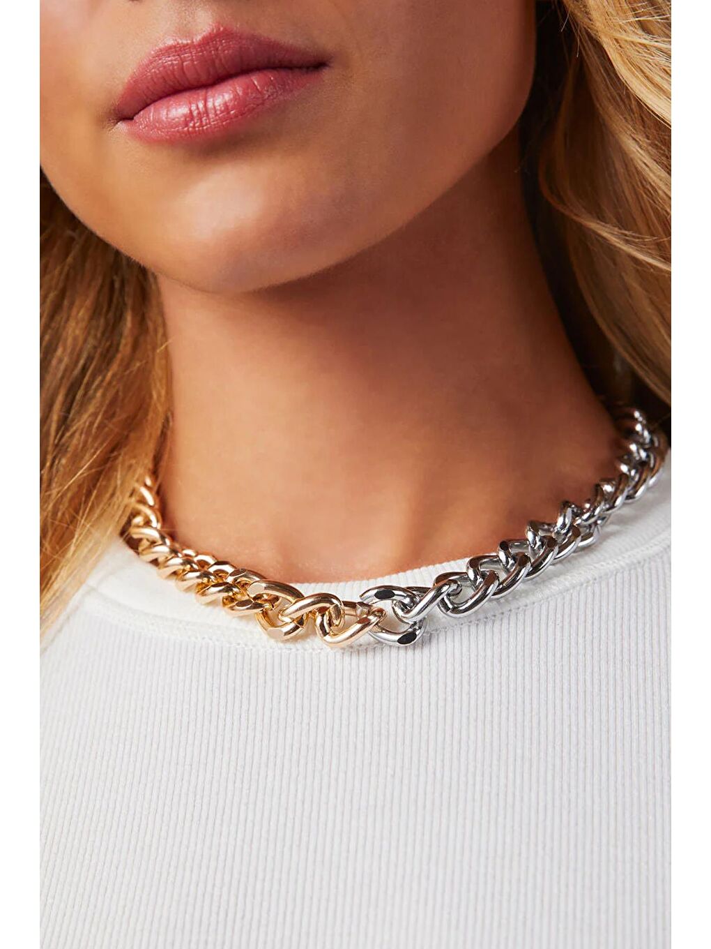 Sarı Chunky Çift Renkli Kalın Zincir Kolye-3