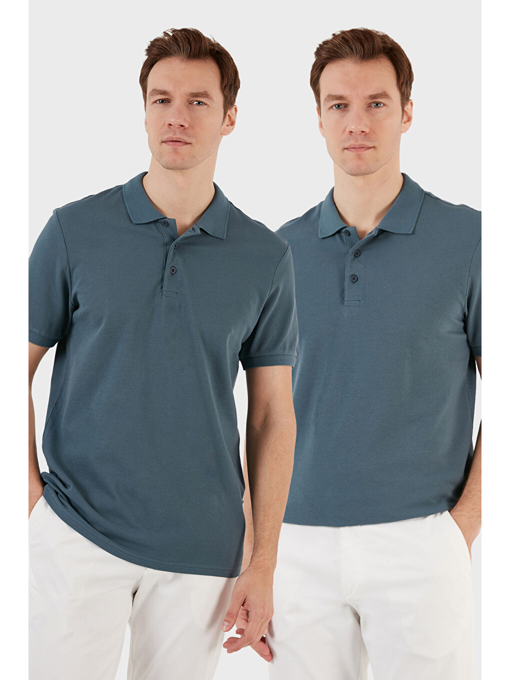 Petrol Okul Kıyafeti Pamuk Regular Fit Düğmeli 2'li Paket Polo Yaka %100 Pamuk Tişört 5902127S2