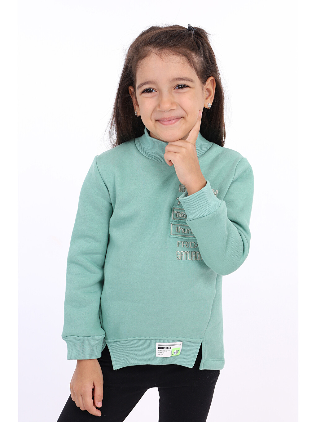 Yeşil Kız Çocuk Nakışlı Sweatshirt