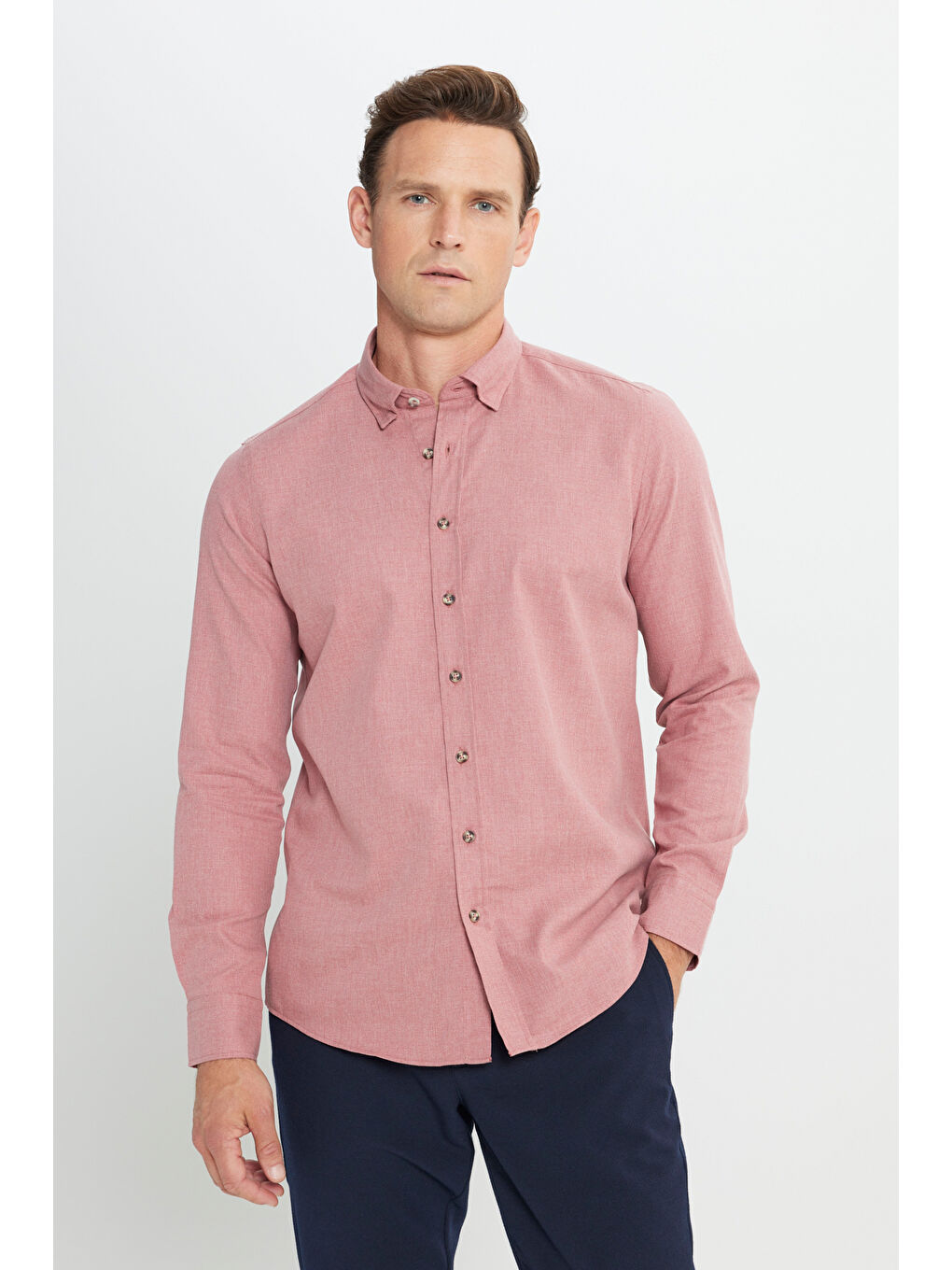 Erkek Bordo Slim Fit Dar Kesim Düğmeli Yaka Flanel Oduncu Kışlık Gömlek