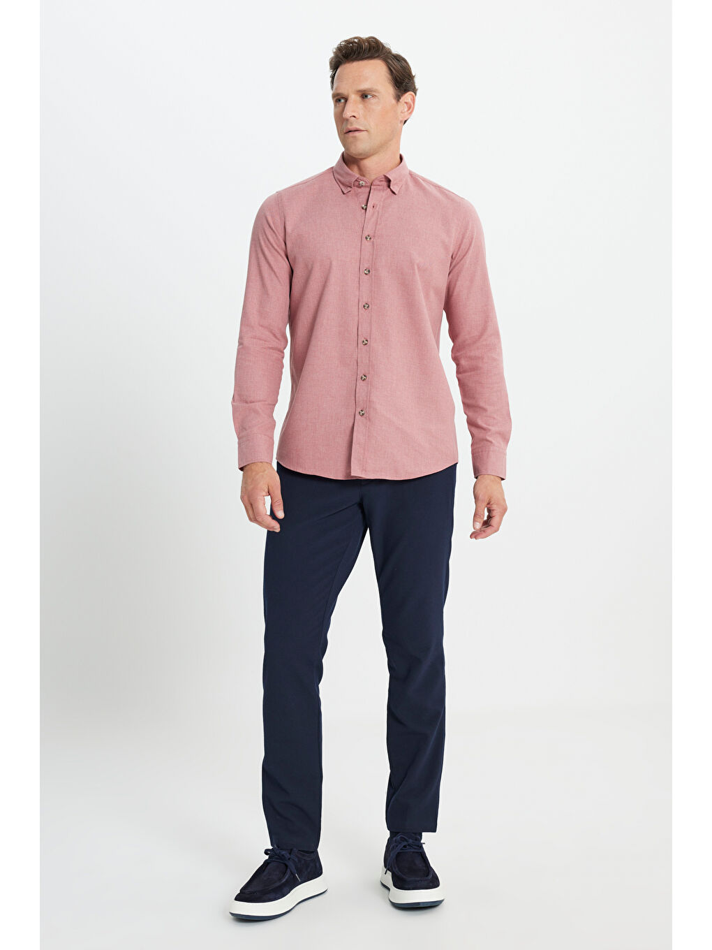 Erkek Bordo Slim Fit Dar Kesim Düğmeli Yaka Flanel Oduncu Kışlık Gömlek-1