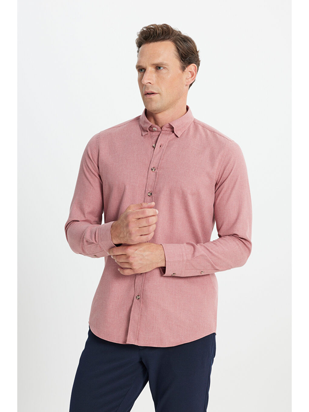 Erkek Bordo Slim Fit Dar Kesim Düğmeli Yaka Flanel Oduncu Kışlık Gömlek-2