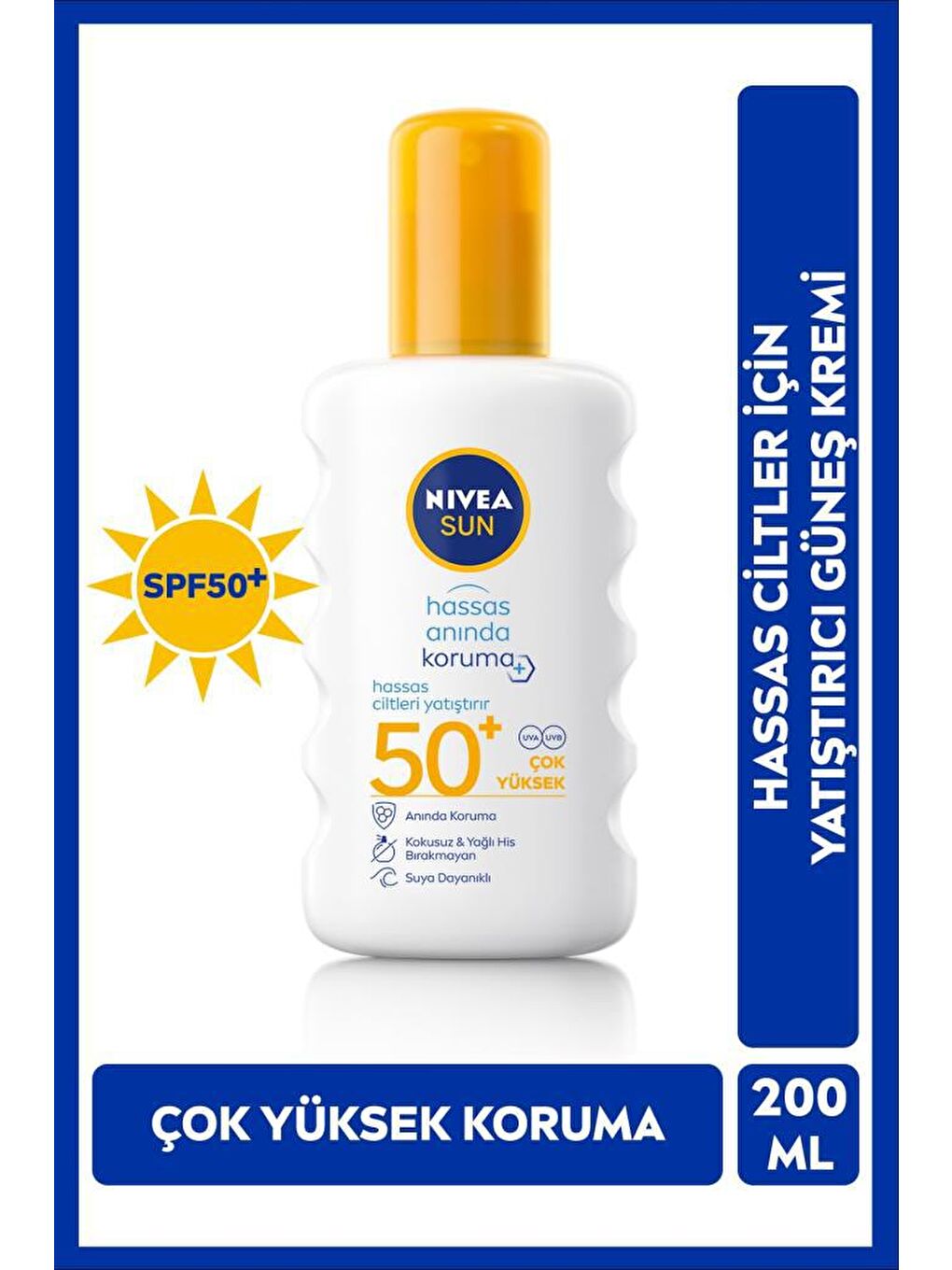 NIVEA Şeffaf Sun Güneş Kremi SPF 50+ Hassas Anında Koruma 200 ml Sprey, Çok Yüksek Güneş Koruyucu