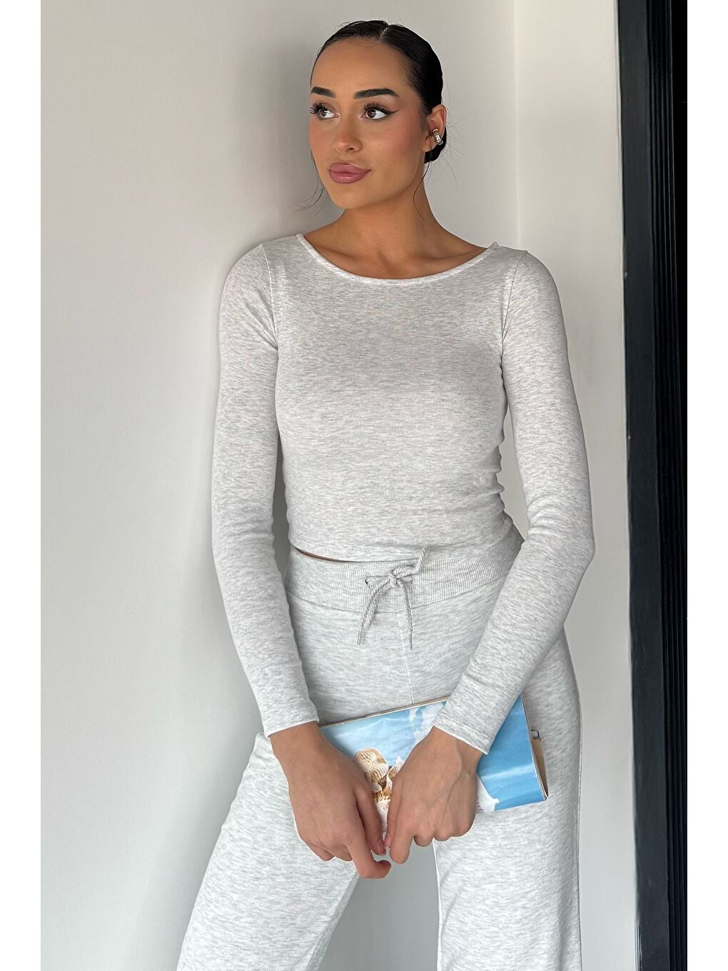 Gri Kadın Elastanlı Slim Fit Basic Body Bluz