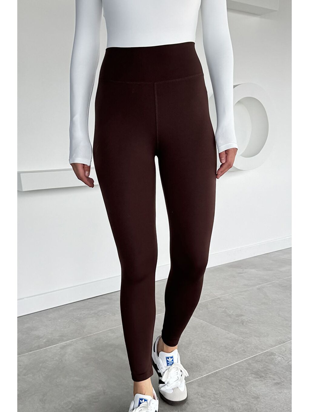 Kahverengi Kadın Yüksek Bel Elastanlı Tayt