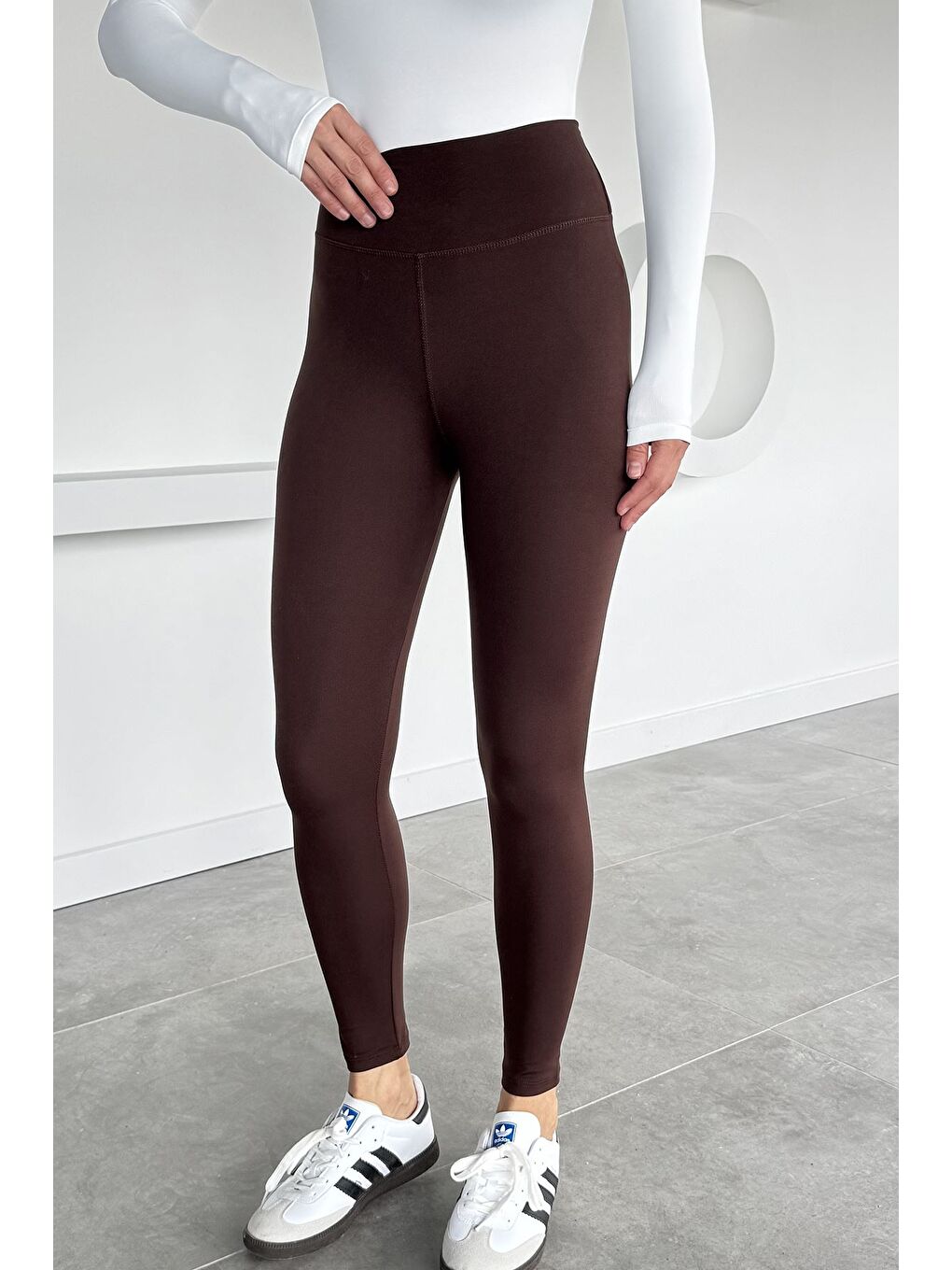 Kahverengi Kadın Yüksek Bel Elastanlı Tayt-1