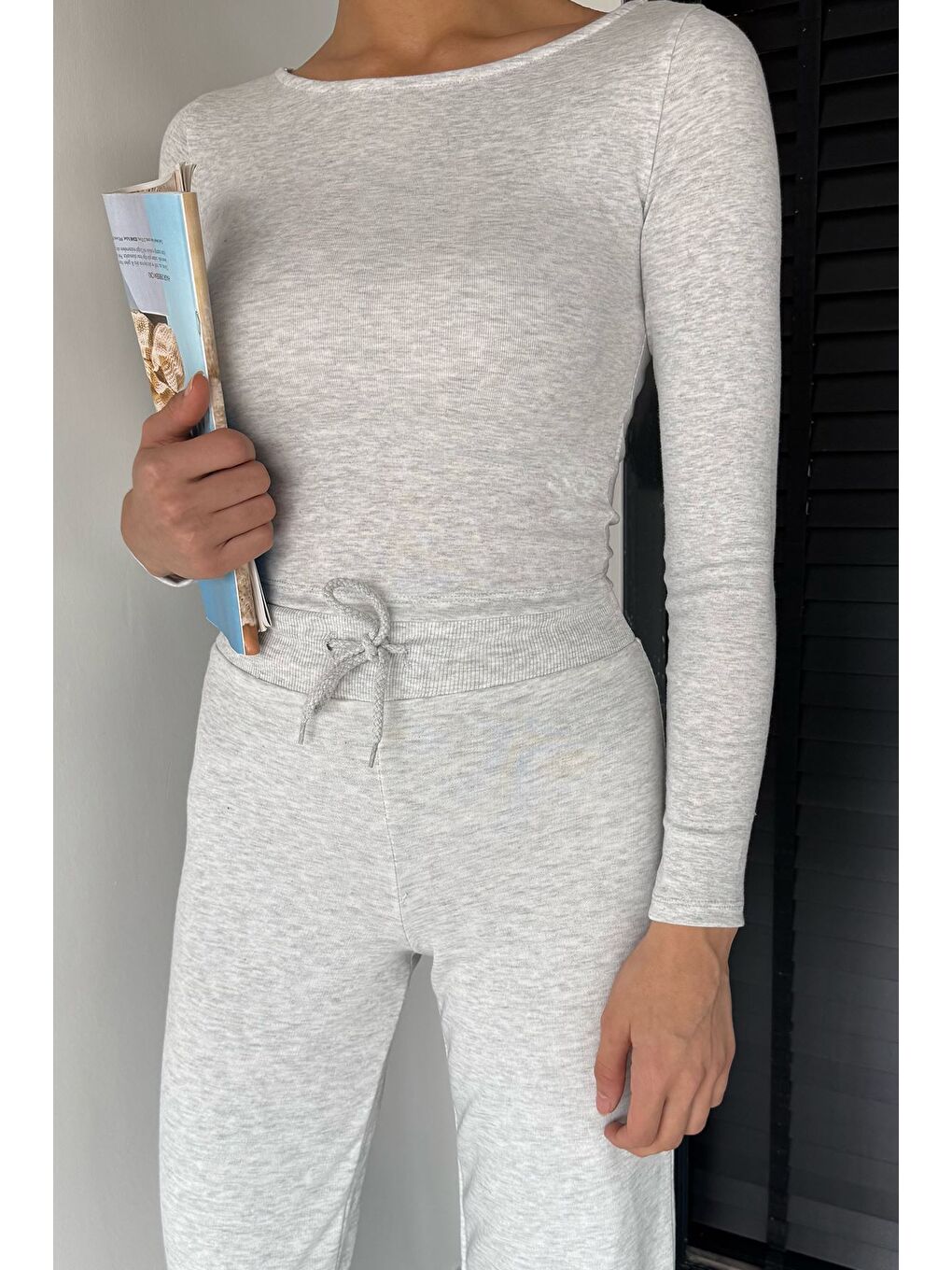 Gri Kadın Elastanlı Slim Fit Basic Body Bluz-1