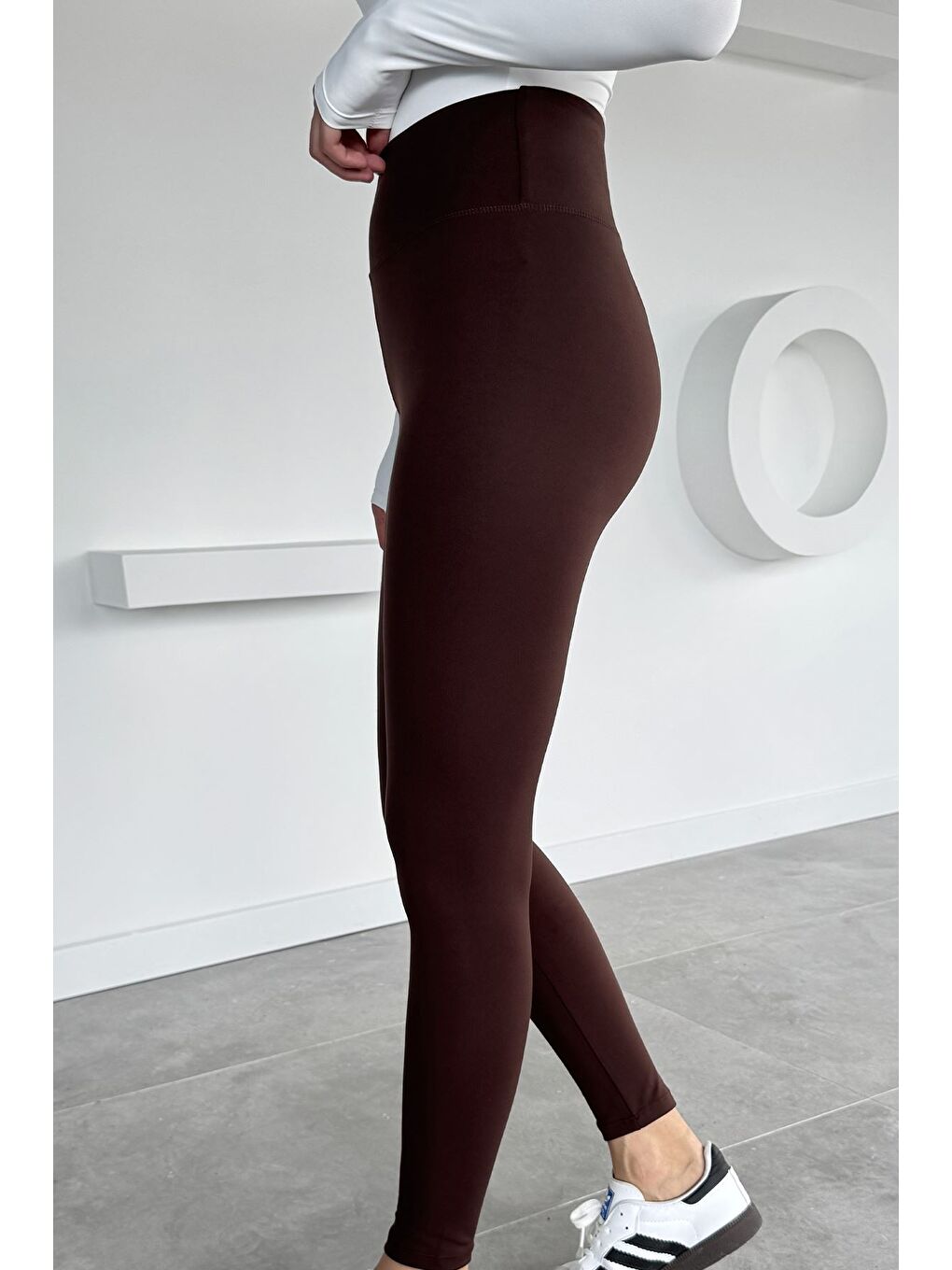 Kahverengi Kadın Yüksek Bel Elastanlı Tayt-2