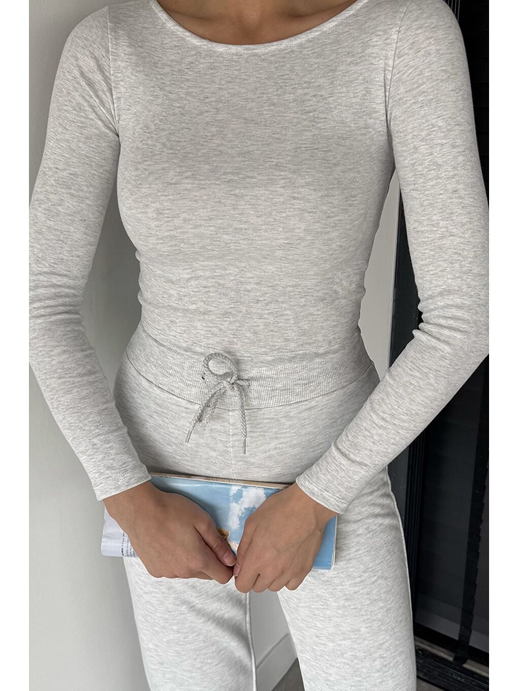 Gri Kadın Elastanlı Slim Fit Basic Body Bluz-2