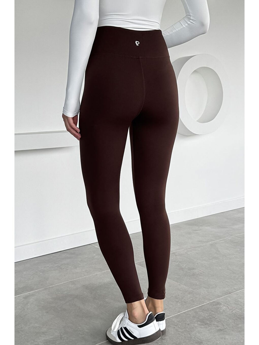 Kahverengi Kadın Yüksek Bel Elastanlı Tayt-3