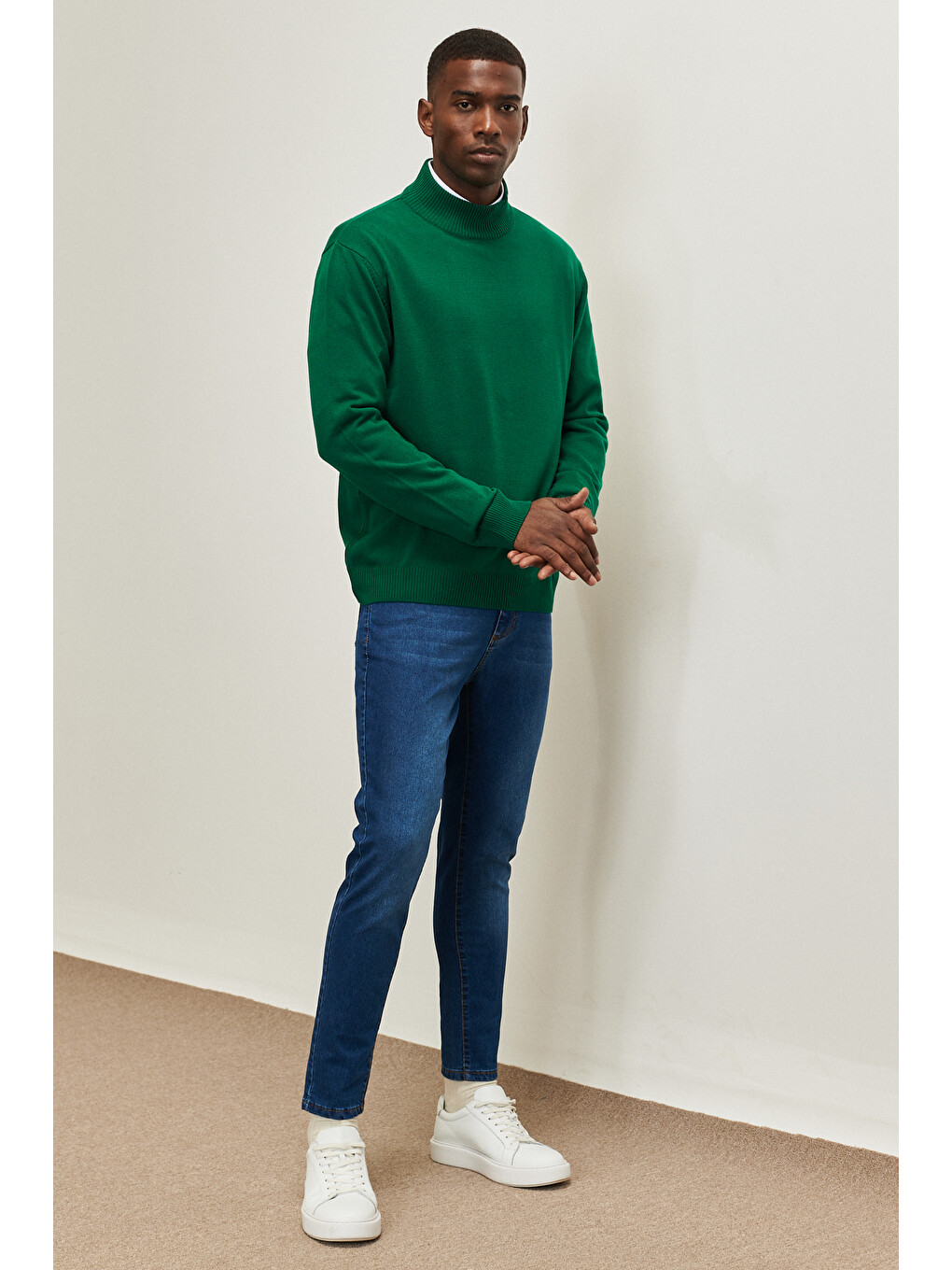 Erkek Koyu Mavi Trend Slim Fit Dar Kesim Pamuklu Esnek Denim Jean Pantolon-1