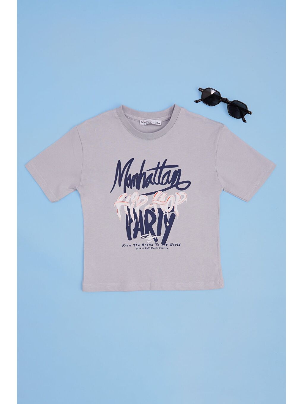 Gri Hip Hop Party Baskılı Erkek Çocuk Tişört