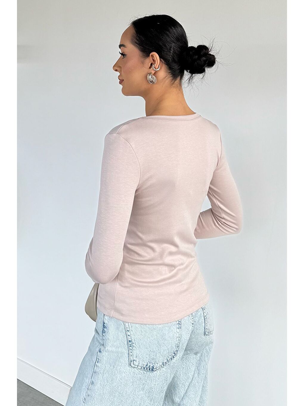 Pembe U Yaka Basıc Bluz-2