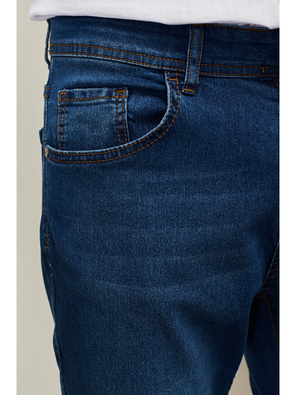 Erkek Koyu Mavi Trend Slim Fit Dar Kesim Pamuklu Esnek Denim Jean Pantolon-2