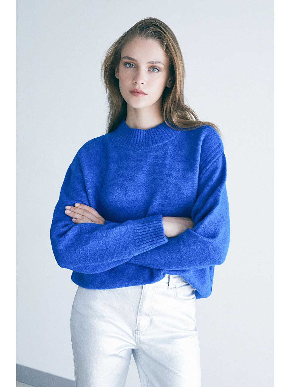 Gri Gümüş Varak Sıvamalı Yüksek Bel Denim Pantolon-1