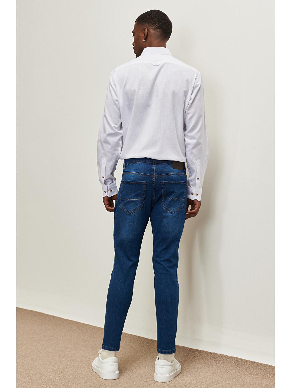 Erkek Koyu Mavi Trend Slim Fit Dar Kesim Pamuklu Esnek Denim Jean Pantolon-3